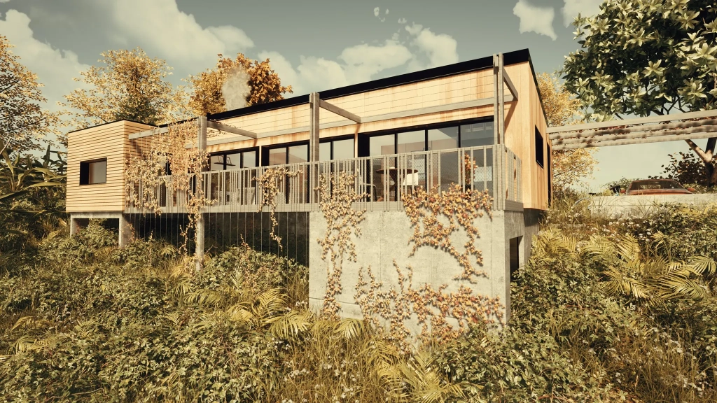 Conception d'une maison dans la pente à Rochefort en Terre