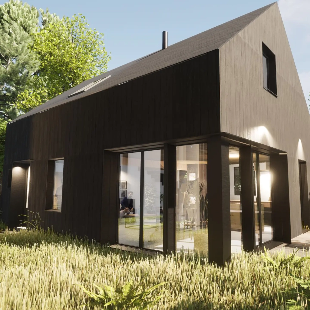 Conception d'une maison en bois brûlé